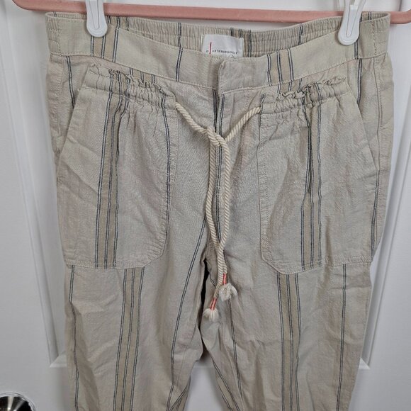 Anthropologie | Cream Striped Linen Cargo Drawstring Pants Size XS - Picture 6 of 8